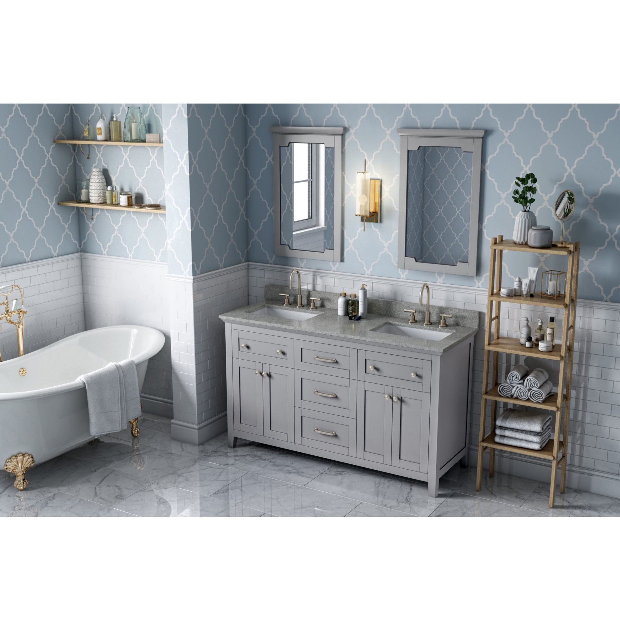 60" Grey Chatham Vanity, double bowl, Steel Grey Cultured Marble Vanity Top, two undermount rectangle bowls