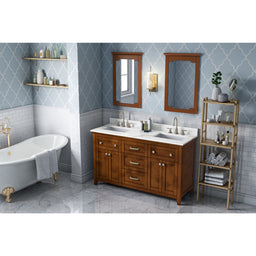 60" Chocolate Chatham Vanity, double bowl, Calacatta Vienna Quartz Vanity Top, two undermount rectangle bowls