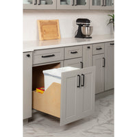 Double 35 Quart Wood Bottom-Mount Soft-close Trashcan Rollout for Door Mounting, Includes Two White Cans and Door Joining Bracket