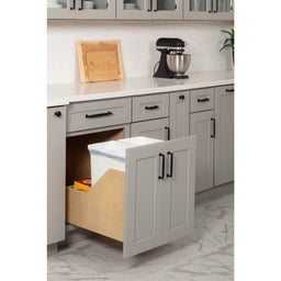 Double 35 Quart Wood Bottom-Mount Soft-close Trashcan Rollout for Door Mounting, Includes Two White Cans and Door Joining Bracket