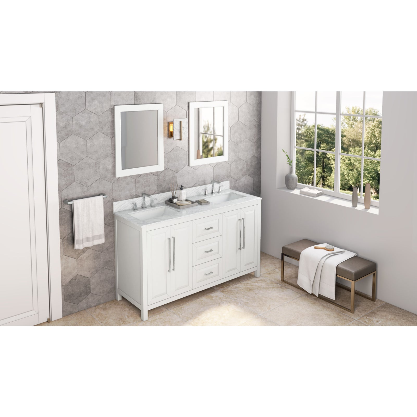 60" Grey Cade Vanity, double bowl