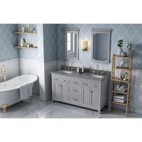 60" Grey Chatham Vanity, double bowl, Boulder Cultured Marble Vanity Top, two undermount rectangle bowls