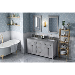 60" Grey Chatham Vanity, double bowl, Boulder Cultured Marble Vanity Top, two undermount rectangle bowls