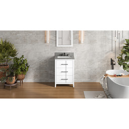 24" White Katara Vanity, Steel Grey Cultured Marble Vanity Top, undermount rectangle bowl
