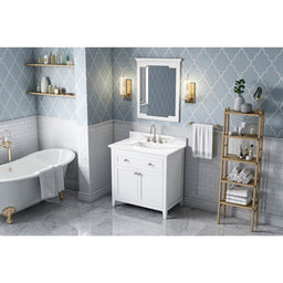 36" White Chatham Vanity, Calacatta Vienna Quartz Vanity Top, undermount rectangle bowl