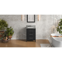 24" Black Katara Vanity, Steel Grey Cultured Marble Vanity Top, undermount rectangle bowl