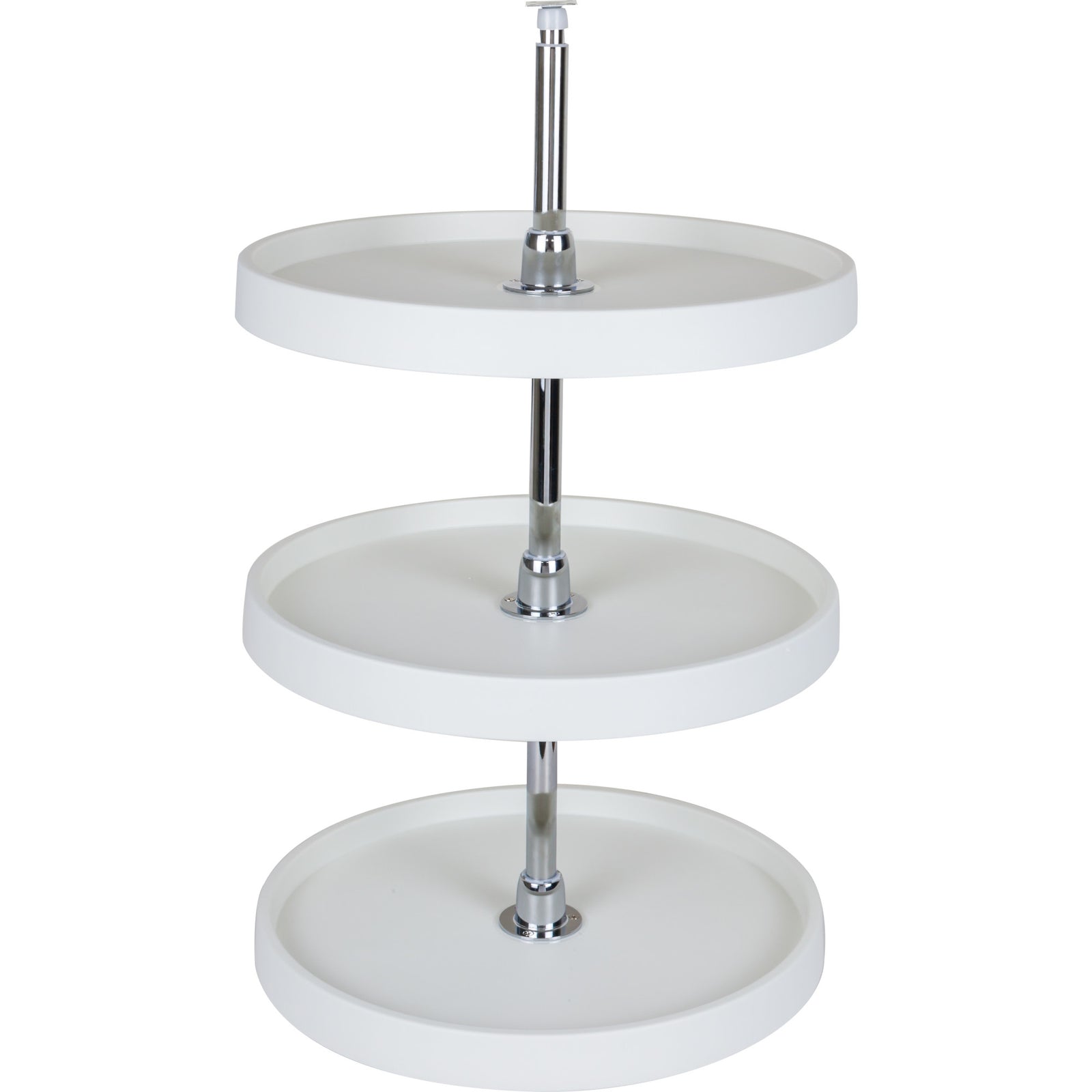 18" Round Three-Shelf Plastic Lazy Susan Set with Chrome Hubs