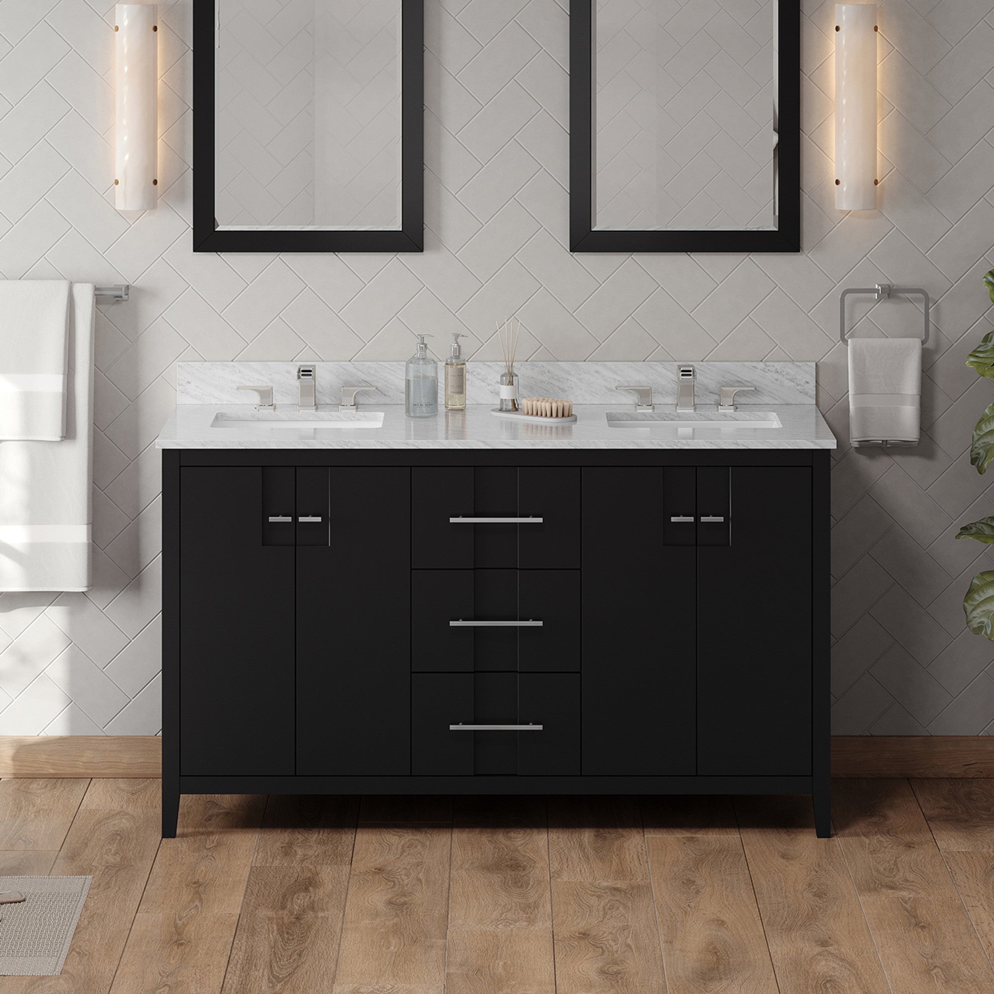 60" Black Katara Vanity, double bowl