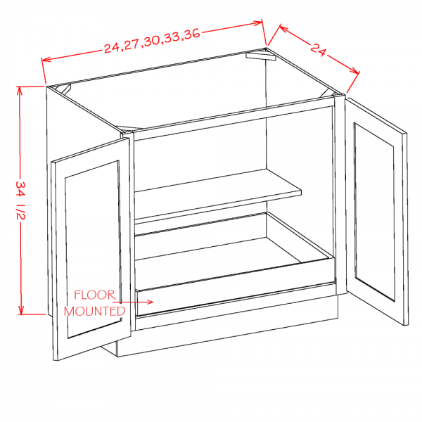 Shaker Single Rollout Shelf Full Height Door Base Kit, 24"