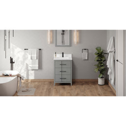 24" Grey Katara Vanity, White Quartz Vanity Top, undermount rectangle bowl