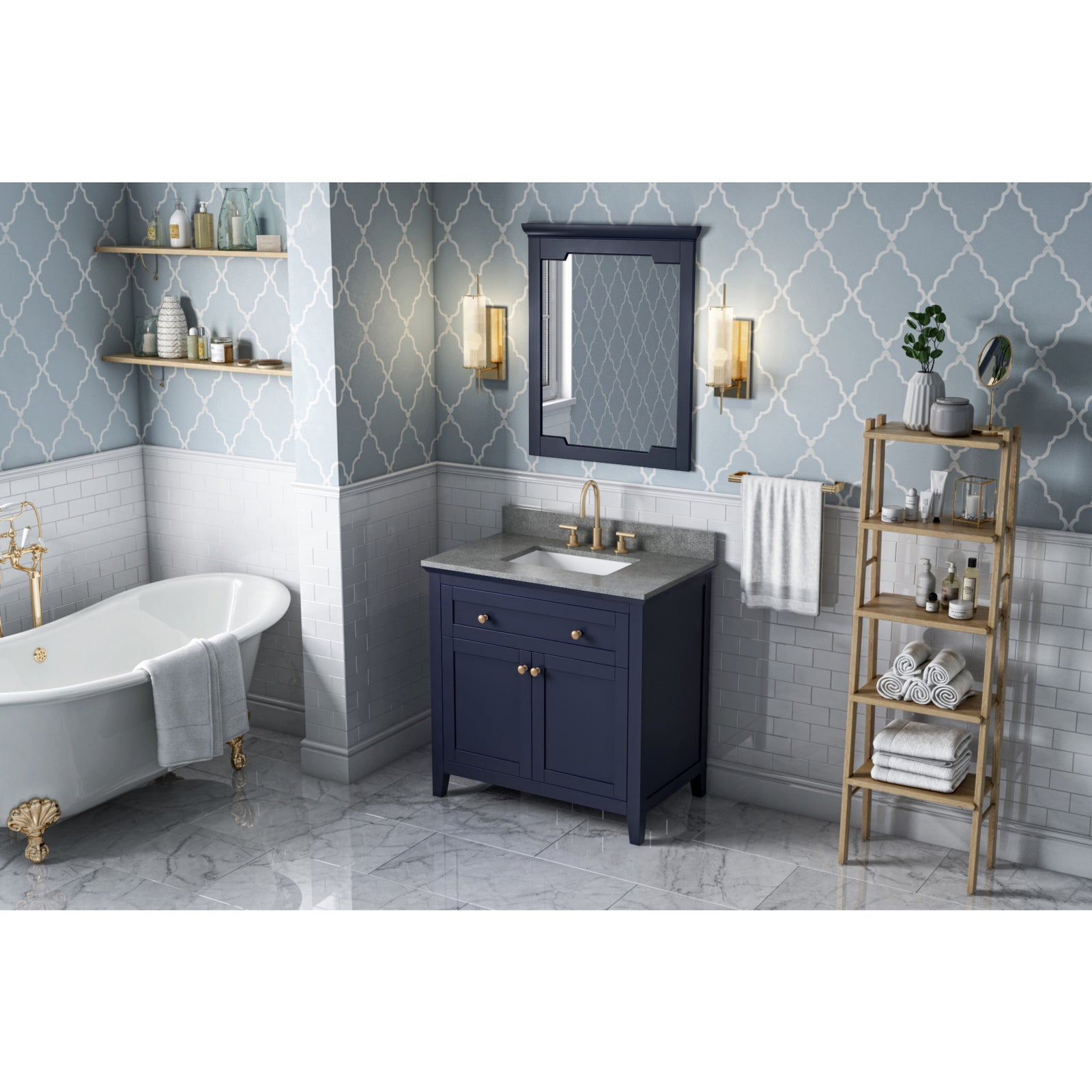 36" Hale Blue Chatham Vanity, Steel Grey Cultured Marble Vanity Top, undermount rectangle bowl
