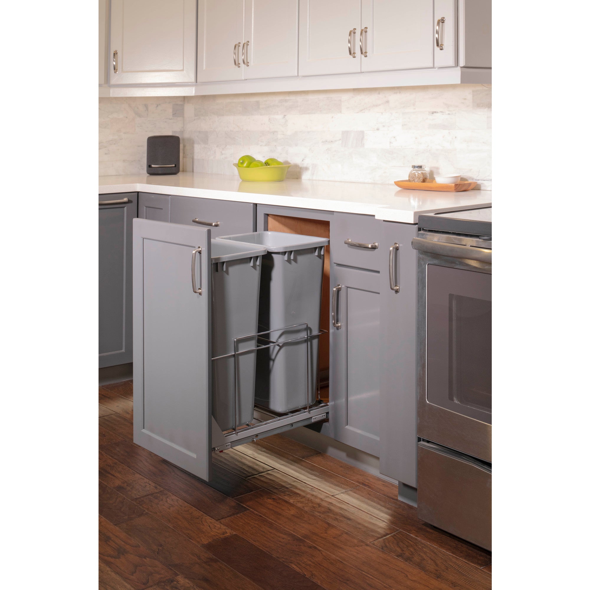 50qt Wire Double Trashcan Pullout with Soft-close Slides