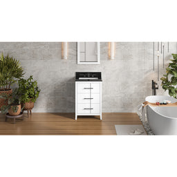 24" White Katara Vanity, Black Granite Vanity Top, undermount rectangle bowl