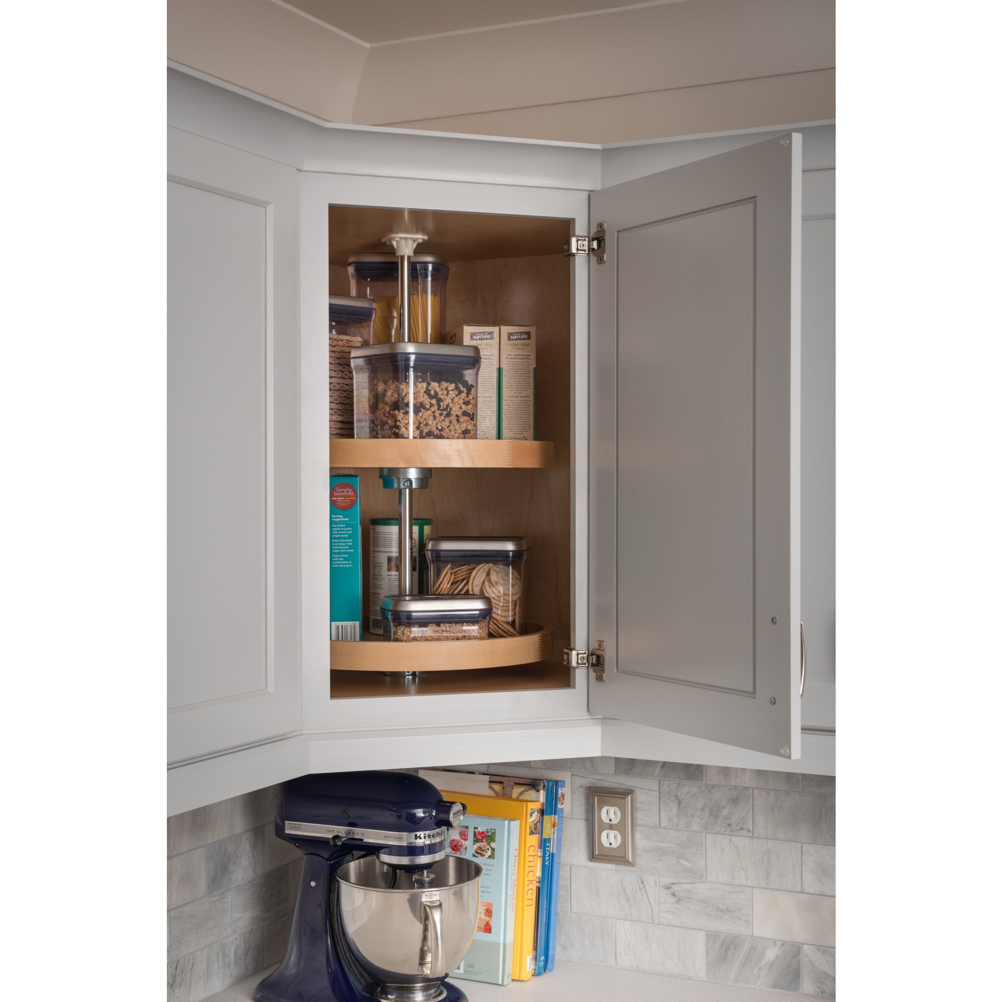 18" Round Three-Shelf Wood Lazy Susan Set