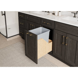 Single 35 Quart Wood Bottom-Mount Soft-close Vanity Trashcan Rollout for Door Mounting, Includes One Grey Can