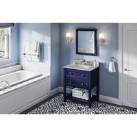 30" Hale Blue Adler Vanity, White Carrara Marble Vanity Top, undermount rectangle bowl