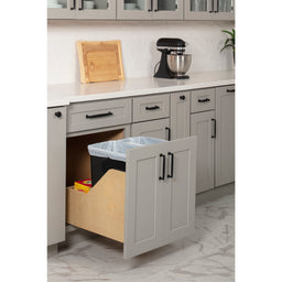Double 35 Quart Wood Bottom-Mount Soft-close Trashcan Rollout for Door Mounting, Includes Two Black Cans and Door Joining Bracket