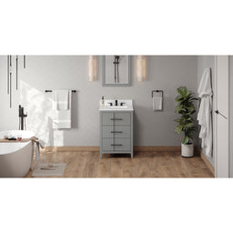 24" Grey Katara Vanity, White Quartz Vanity Top, undermount rectangle bowl