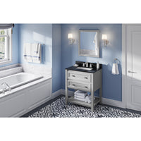30" Grey Adler Vanity, Black Granite Vanity Top, undermount rectangle bowl