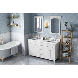 60" White Chatham Vanity, double bowl, Calacatta Vienna Quartz Vanity Top, two undermount rectangle bowls