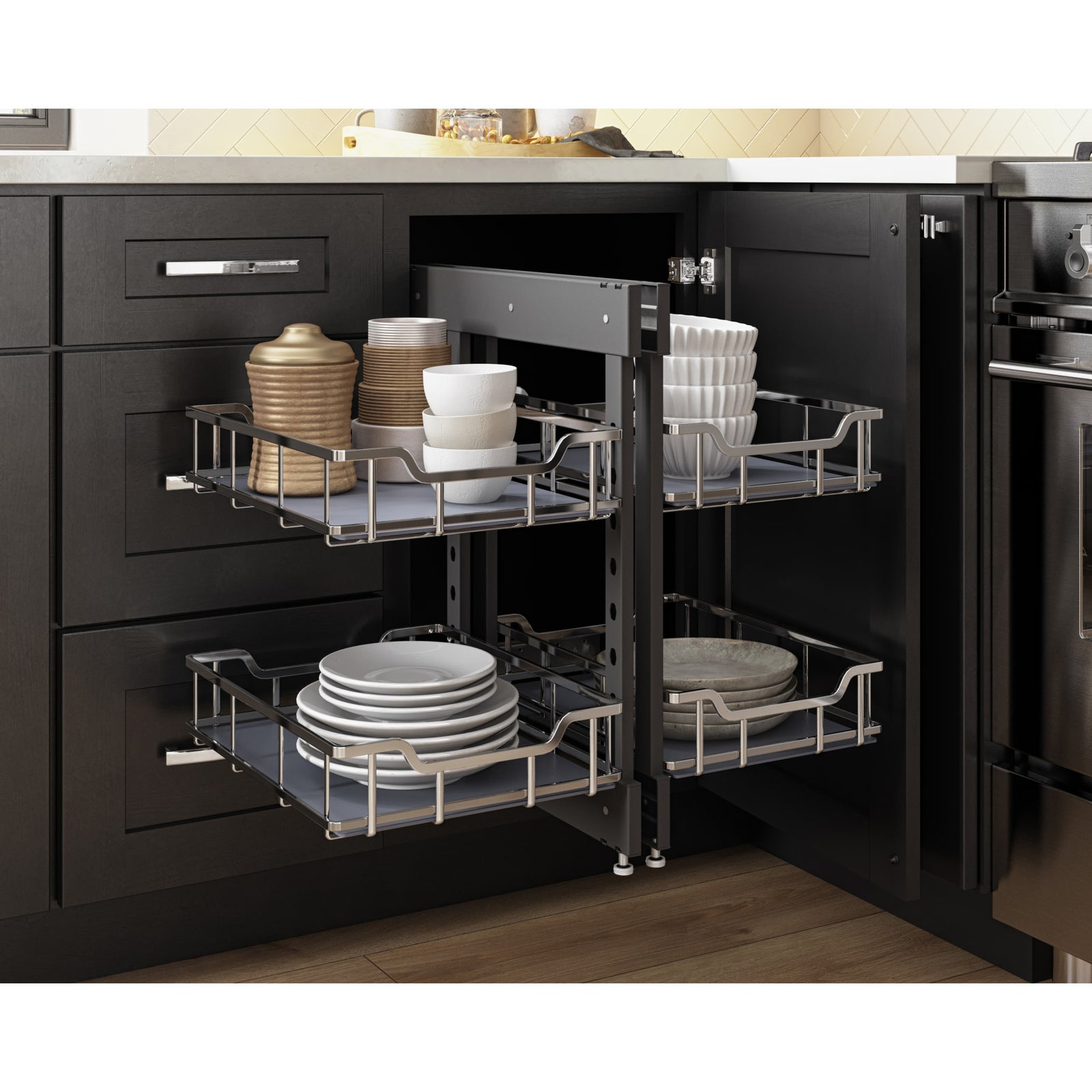 18" Polished Chrome STORAGE WITH STYLE® Full-Height Blind Corner Organizer