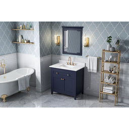 36" Hale Blue Chatham Vanity, White Carrara Marble Vanity Top, undermount rectangle bowl