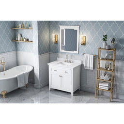 36" White Chatham Vanity, White Carrara Marble Vanity Top, undermount rectangle bowl