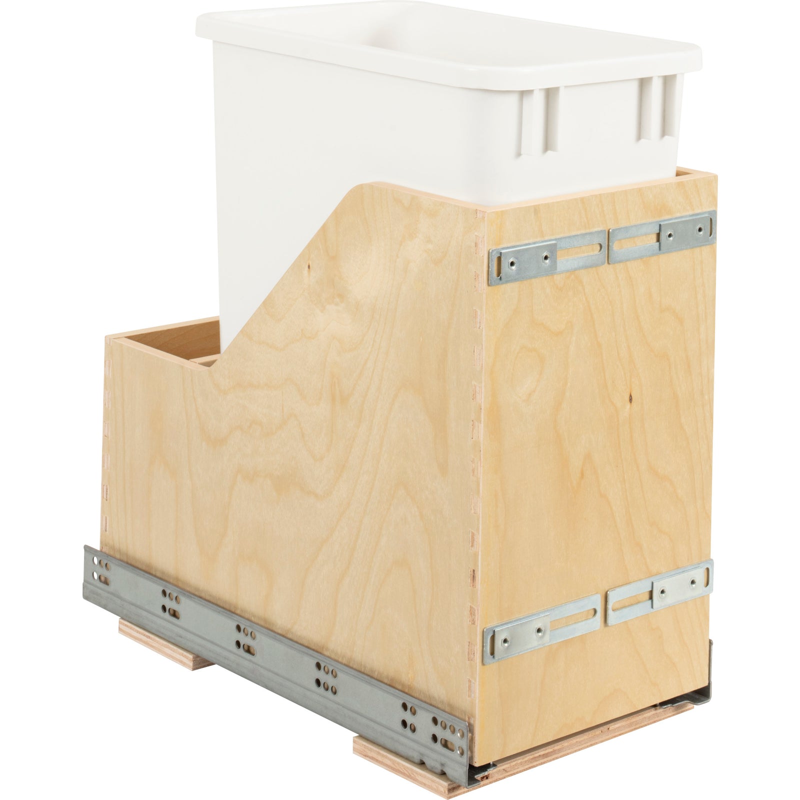 Single 35 Quart Wood Bottom-Mount Soft-close Vanity Trashcan Rollout for Door Mounting, Includes One White Can