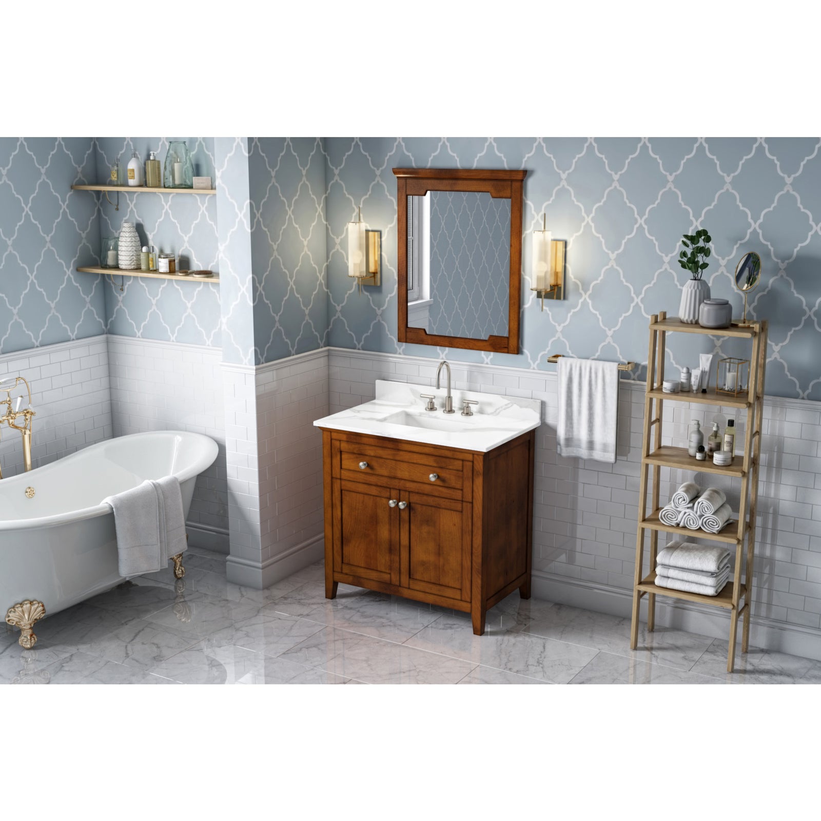 36" Chocolate Chatham Vanity, Calacatta Vienna Quartz Vanity Top, undermount rectangle bowl