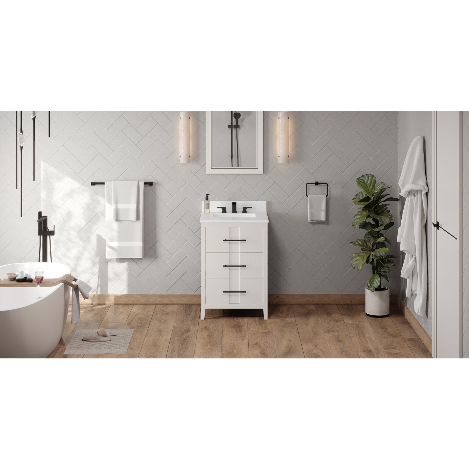 24" White Katara Vanity, White Quartz Vanity Top, undermount rectangle bowl
