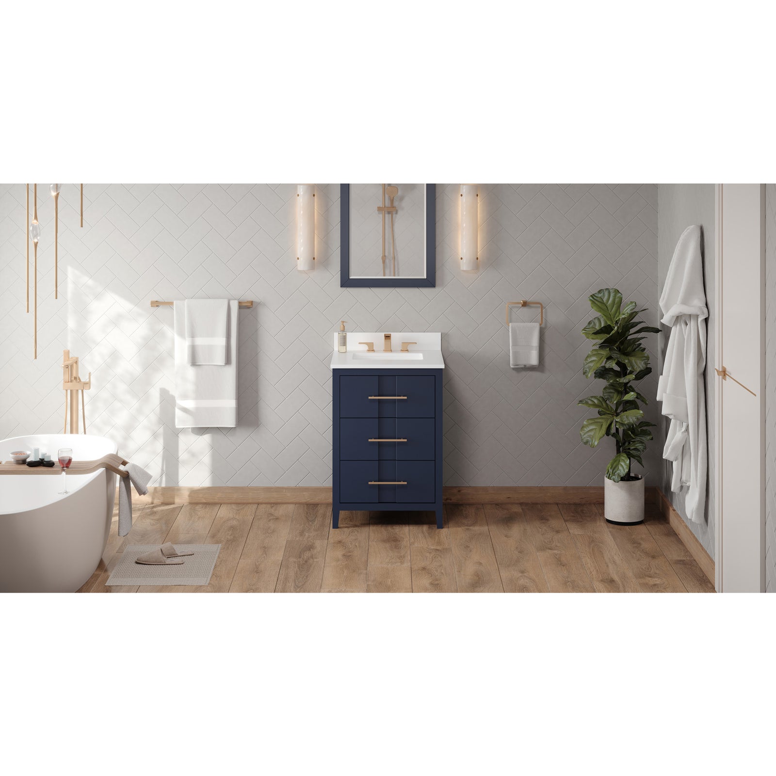 24" Hale Blue Katara Vanity, White Quartz Vanity Top, undermount rectangle bowl