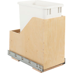 Single 35 Quart Wood Bottom-Mount Soft-close Vanity Trashcan Rollout for Hinged Doors, Includes One White Can