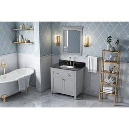 36" Grey Chatham Vanity, Black Granite Vanity Top, undermount rectangle bowl