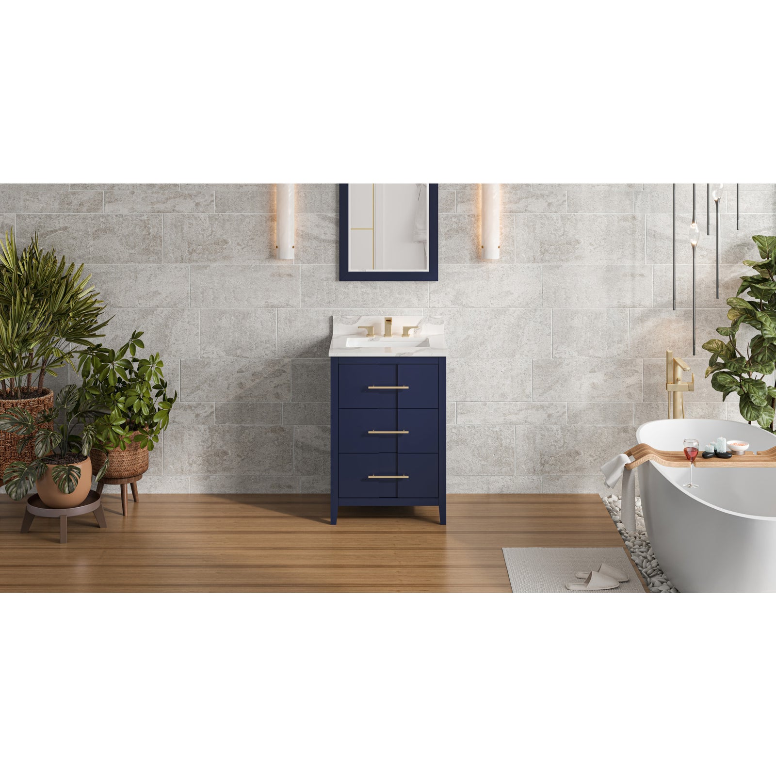 24" Hale Blue Katara Vanity, Calacatta Vienna Quartz Vanity Top, undermount rectangle bowl