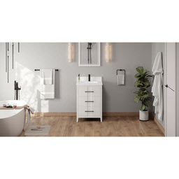 24" White Katara Vanity, White Quartz Vanity Top, undermount rectangle bowl
