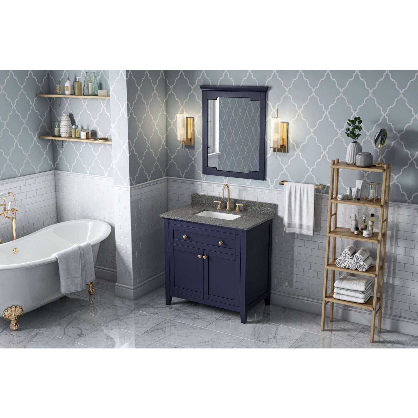 36" Hale Blue Chatham Vanity, Boulder Cultured Marble Vanity Top, undermount rectangle bowl