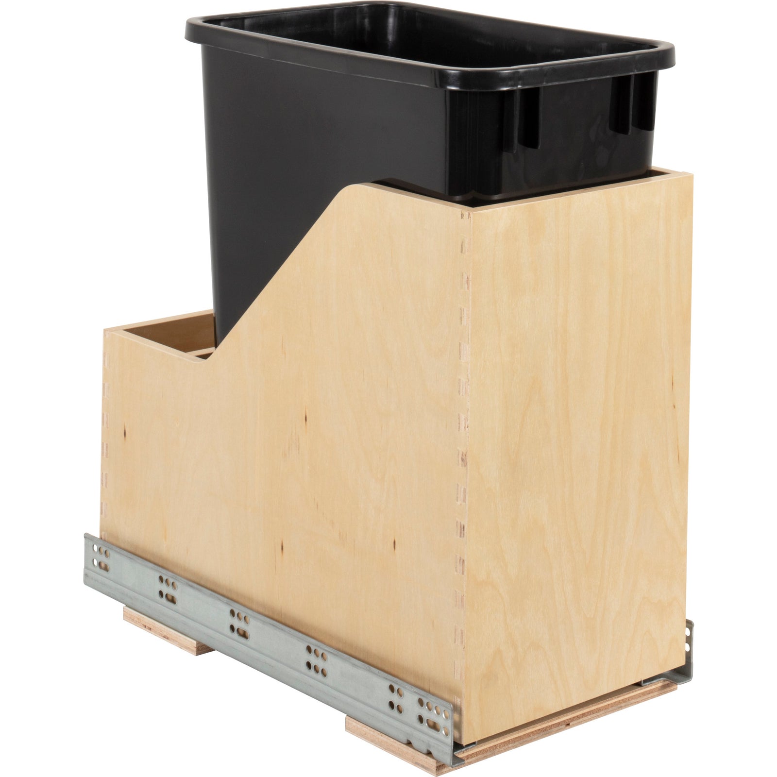 Single 35 Quart Wood Bottom-Mount Soft-close Vanity Trashcan Rollout for Hinged Doors, Includes One Black Can