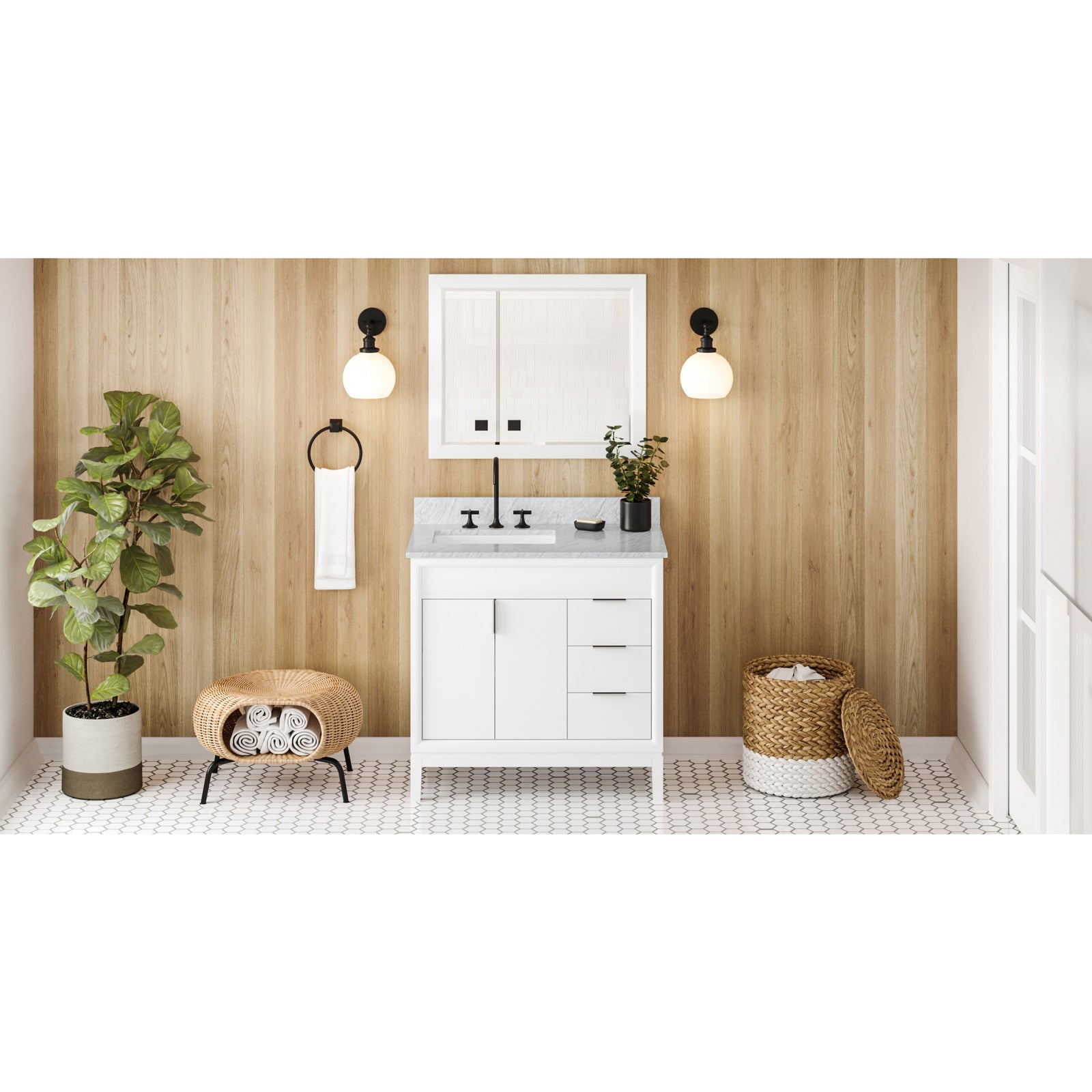 36" White Theodora Vanity, left offset