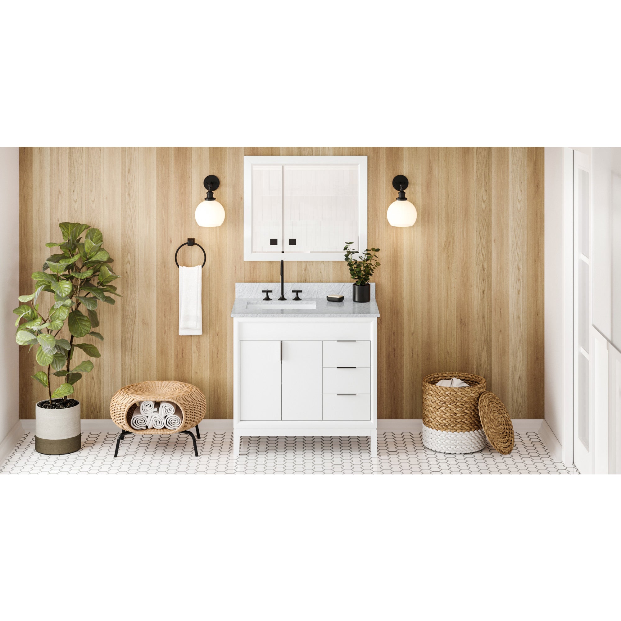 36" White Theodora Vanity, left offset